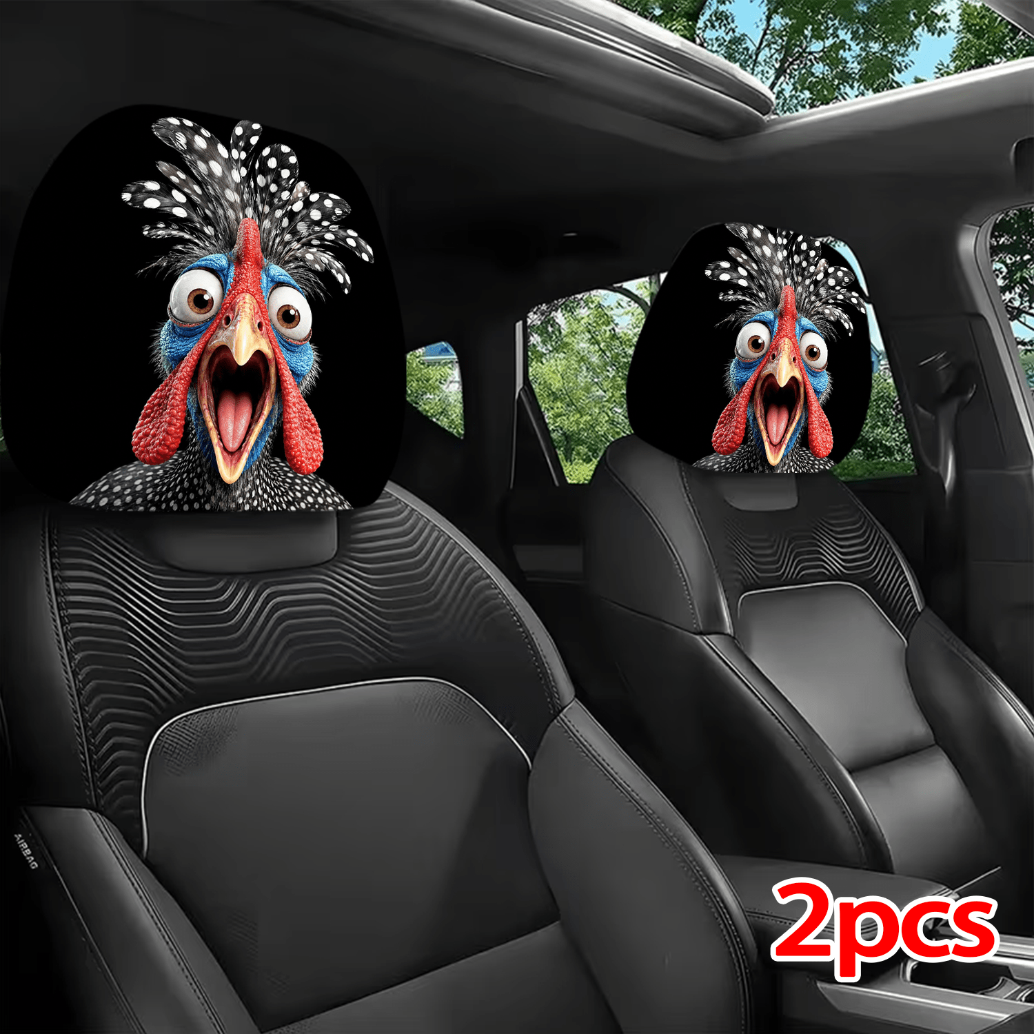 TEMU 2pcs Printed Pattern Car Headrest Covers, Interior Decoration With And Universal Fit Installation, For Interior Accessories, Perfect Funny Car