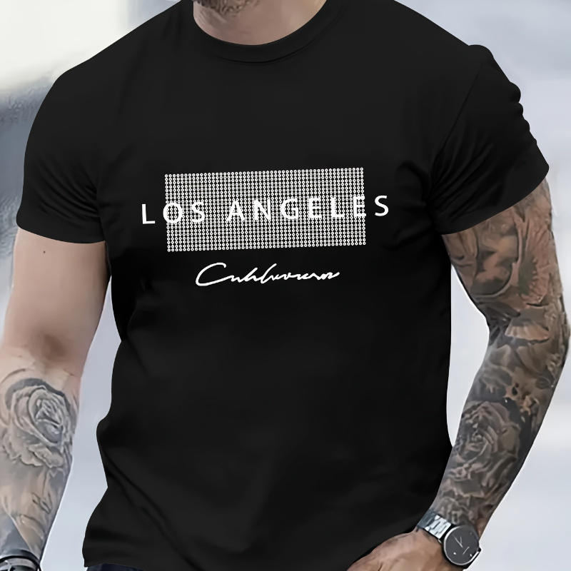 

Los Angeles Graphic Cotton Tee For Men - Soft, Comfortable Crewneck T-shirt With Unique Cartoon Design, Casual Wear & Sports