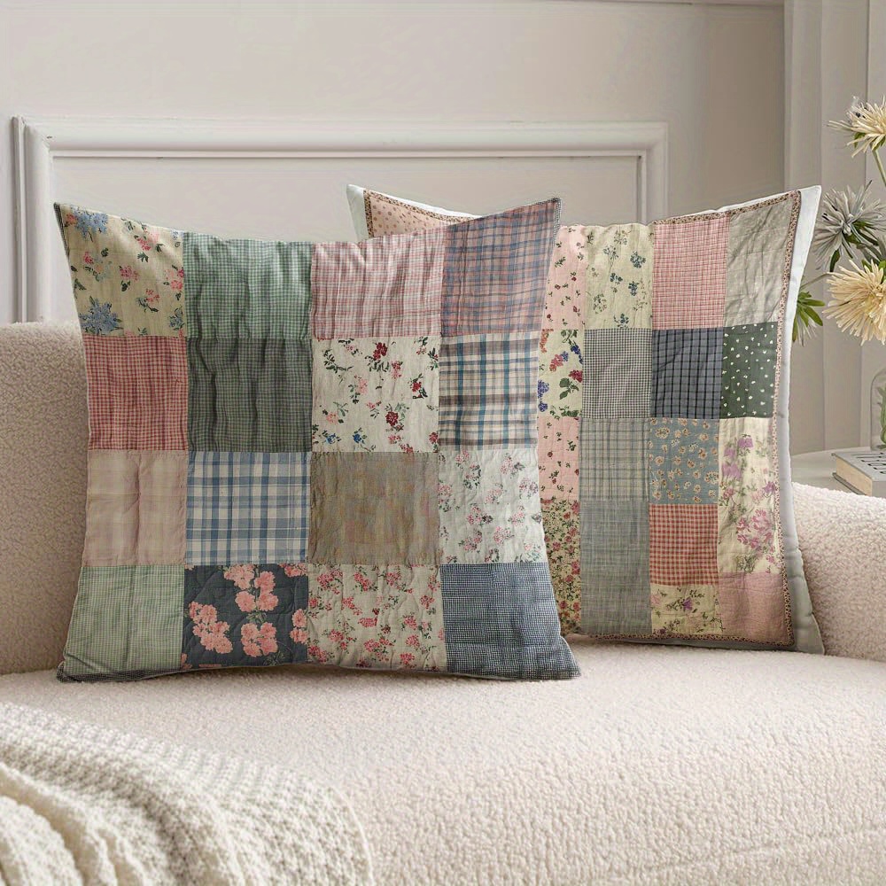 TEMU 2pcs Bohemian Cushion Covers Suitable For Bedrooms, Sofa & Dorm Decor - Contemporary Zipper Closure Pillowcases With Multicolor Floral Design,