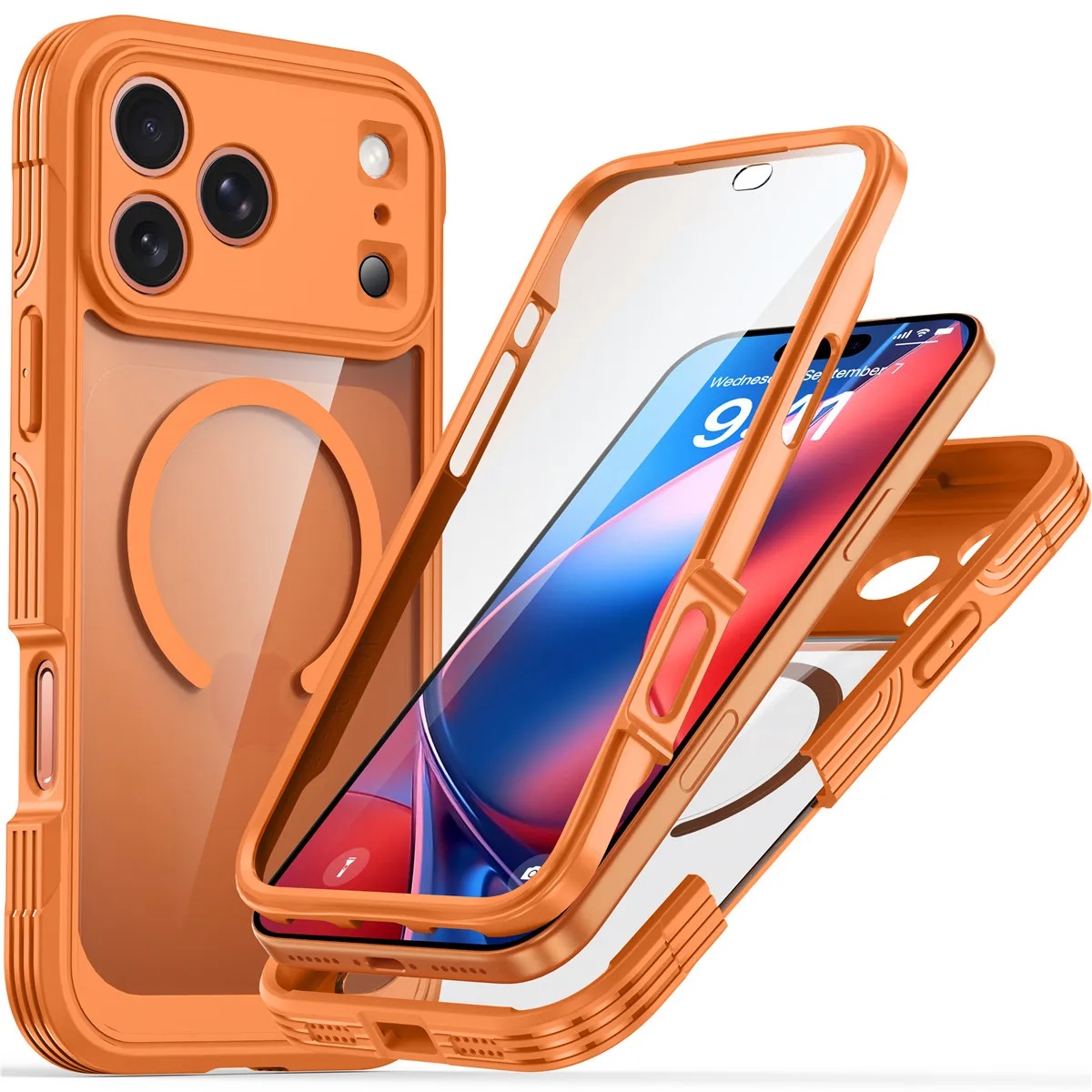 TEMU Phone Case: 3-in-1 Full Body Protective Case. Heavy Duty Shockproof Case With Front Tempered Glass And Acrylic Back Cover, Supports Wireless
