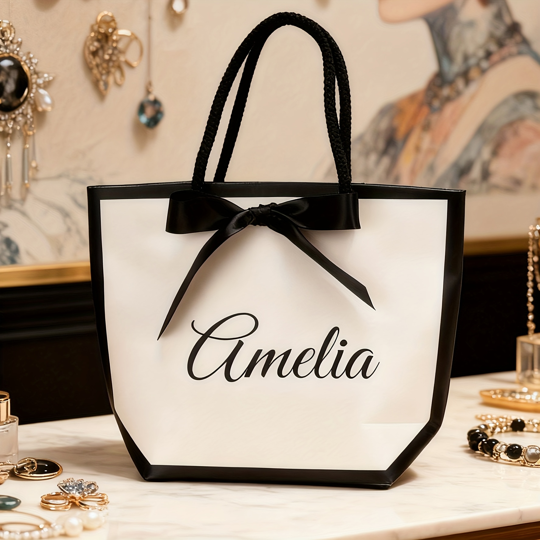 TEMU 1pc Custom Letter Name Valentine's Day Gift Bag Personalized Name Tote Bag For Women - Durable Wedding Party Gift, Suitable For Ladies' Parties