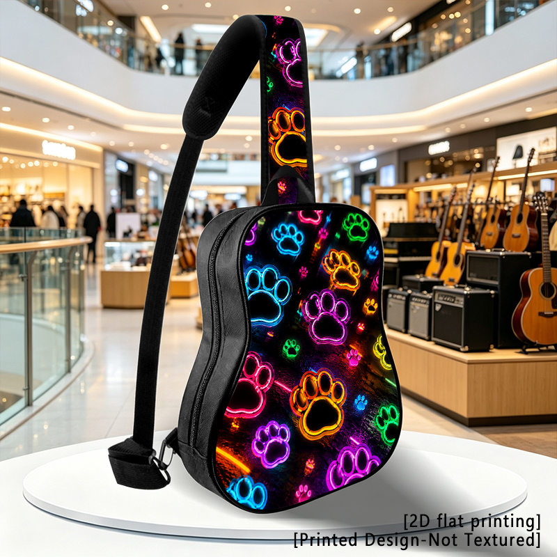 neon paws prints printed design not textured 2d flat printing adjustable shoulder bag crossbody bag or chest bag suitable for   men and women ideal for hiking camping work holiday themed parties and other occasions 2d flat