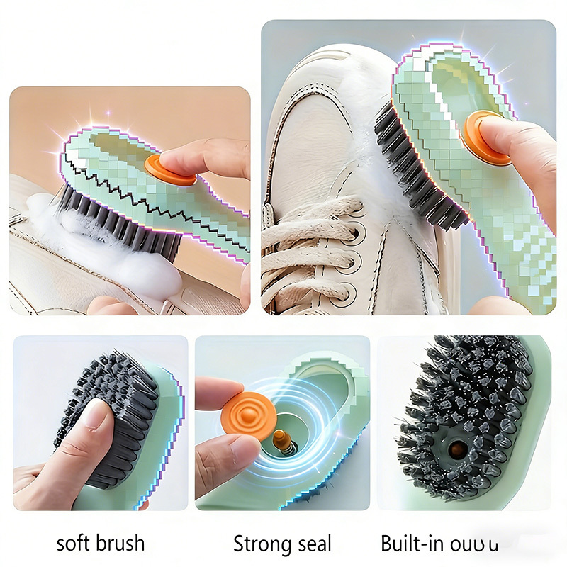 TEMU 2pcs Multi-functional Pvc Shoe Brush With Built-in Soap Dispenser - Scrubber Cleaner For Boots, Jewelry, Watches, Ergonomic Handle, Durable
