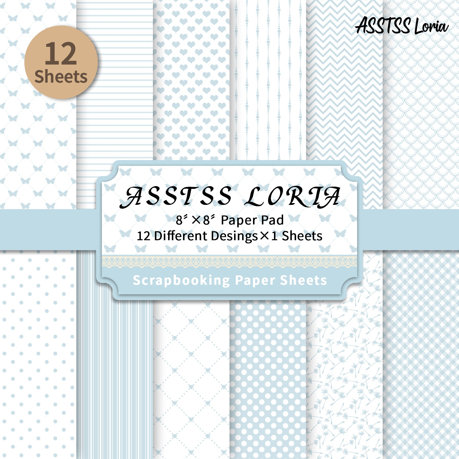 TEMU di carta per scrapbooking ASSTSS Loria da 12 fogli, 8 x 8 pollici, carta di supporto a quadri blu, forniture, cartoncino pesante per journaling,