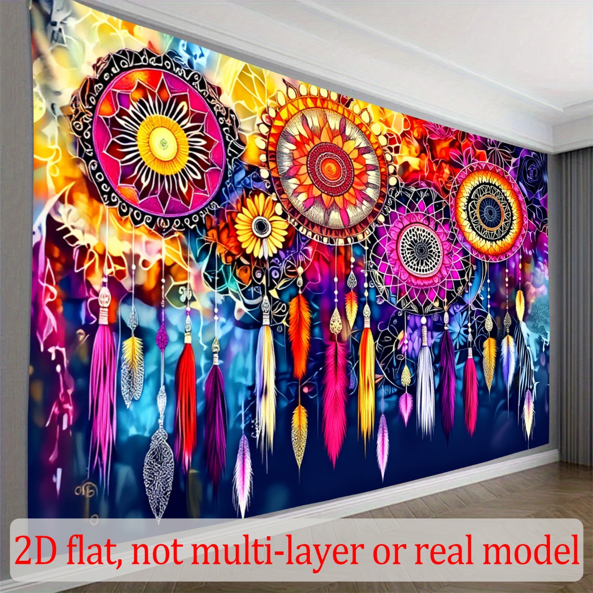TEMU 2d Flat, 1pc Bohemian Dreamcatcher Wall Hanging Tapestry - Blue Purple Orange Suitable For Party Decorations,, Weddings, Showers, Photography