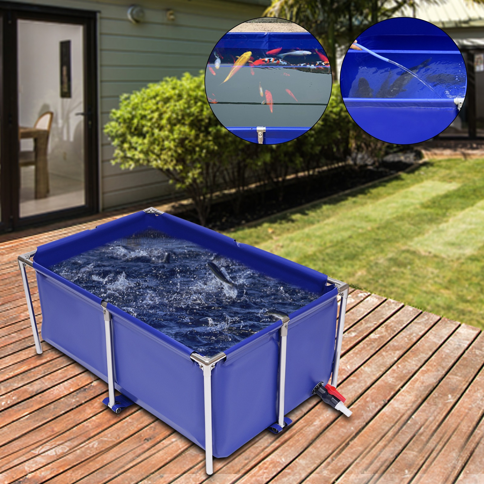 

Canvas Fish Pond, Canvas Small Above Ground Pond, Foldable Water Storage Pond, Portable Koi Breeding Pond With Stainless Steel Tubes And Drain Valve, Large Pool, , Tan