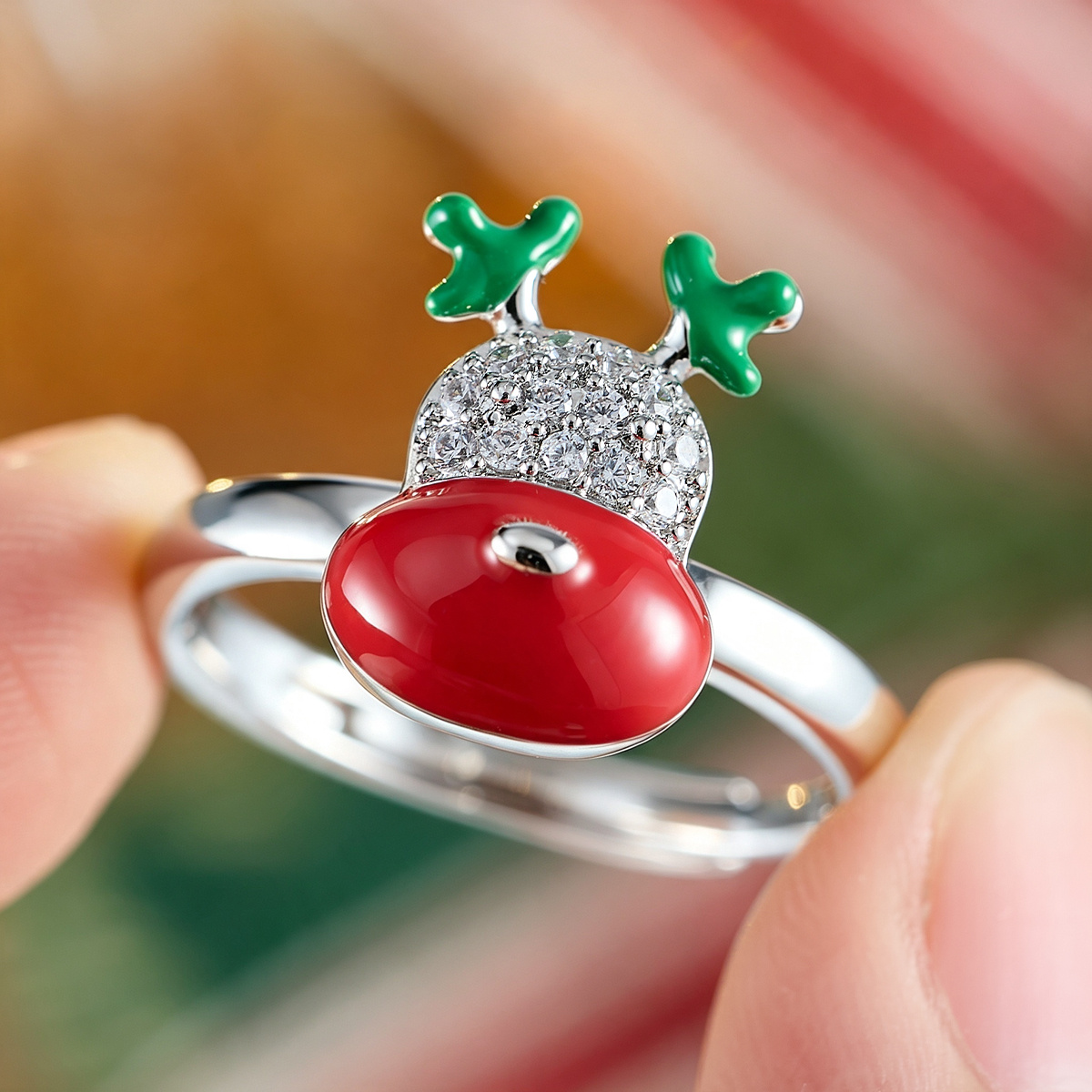 Red-Nosed Reindeer Synthetic Zirconia Open Ring, Copper