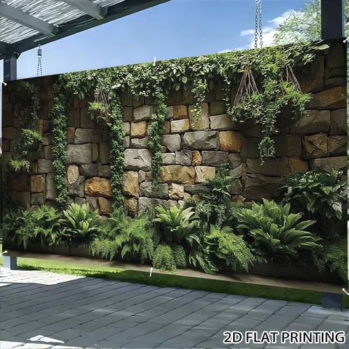 1pc foliage stone wall panel banner with fixing rope outdoor suitable for backyard poolside screening patio decoration courtyard covering polyester fiber panel for screens decor 2d flat