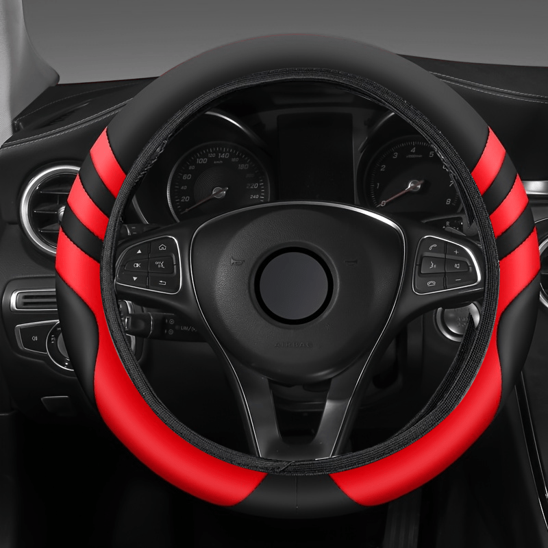 TEMU New Carbon Fiber Pattern Faux Leather Car Steering Wheel Cover Universal D-shaped With Grip Faux Leather Fashion Sports Accessory For