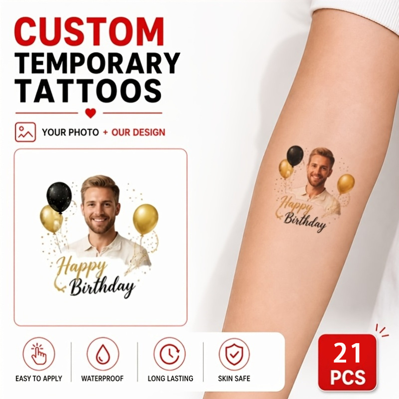 TEMU 21 tatuajes personalizados, de hombre con diseño de globos, pegatinas de tatuajes temporales, diseño de fotos personalizadas, diseño basado en