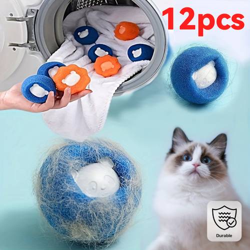12 vivid reusable pet hair removal balls automatic for clothes and washing machine blue and cat hair and durable plastic construction washing machine pet hair remover