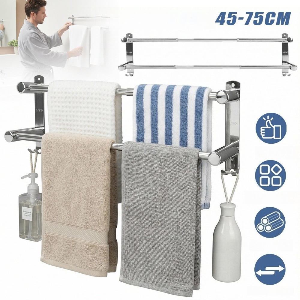 Extra-thick Retractable Towel Rack - Double-tier, Adjustable & Movable - Versatile For Bathrooms, Kitchens, And Laundry Rooms