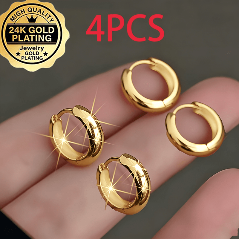 TEMU 24k Golden Plated High Quality Women's Earrings, Anti-scratch And Fade, Low Allergy Ear Studs, Elegant Fashionable Designer Style Unisex