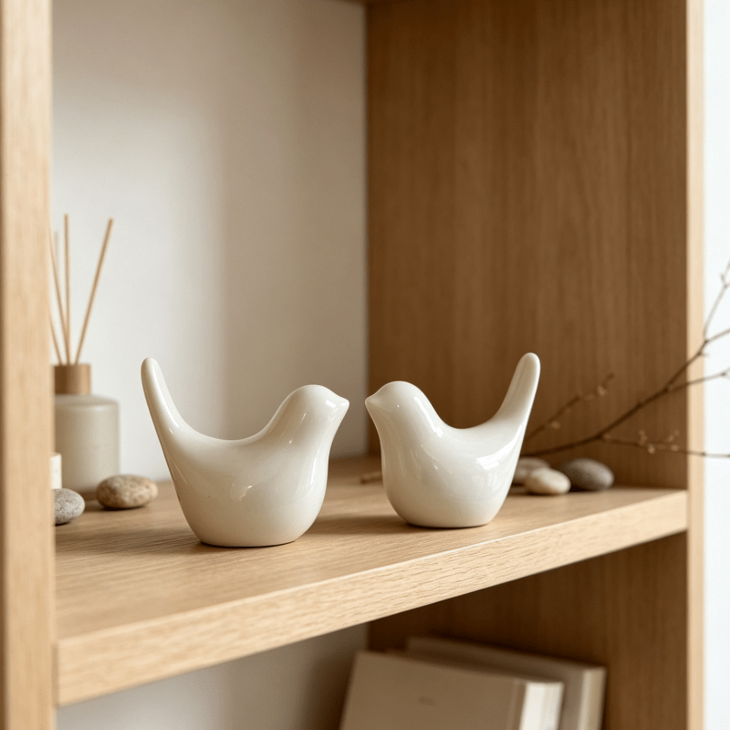 TEMU Lot de 2 figurines d'oiseaux modernes en céramique blanche avec accents dorés - Sculptures minimalistes adaptées pour , la décoration de table