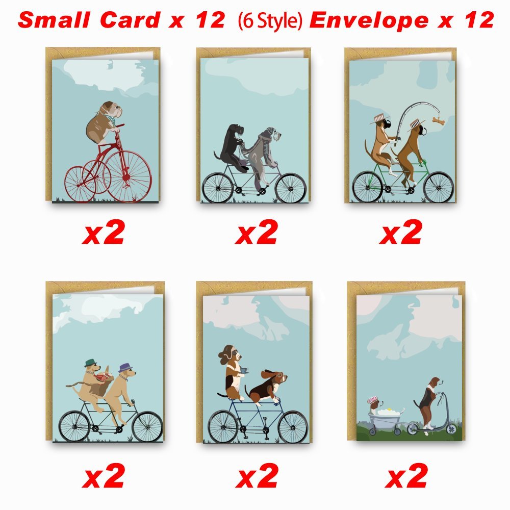 

12- Whimsycards Dog Greeting Envelopes - - , , , For Men, Women, Mom, Dad,