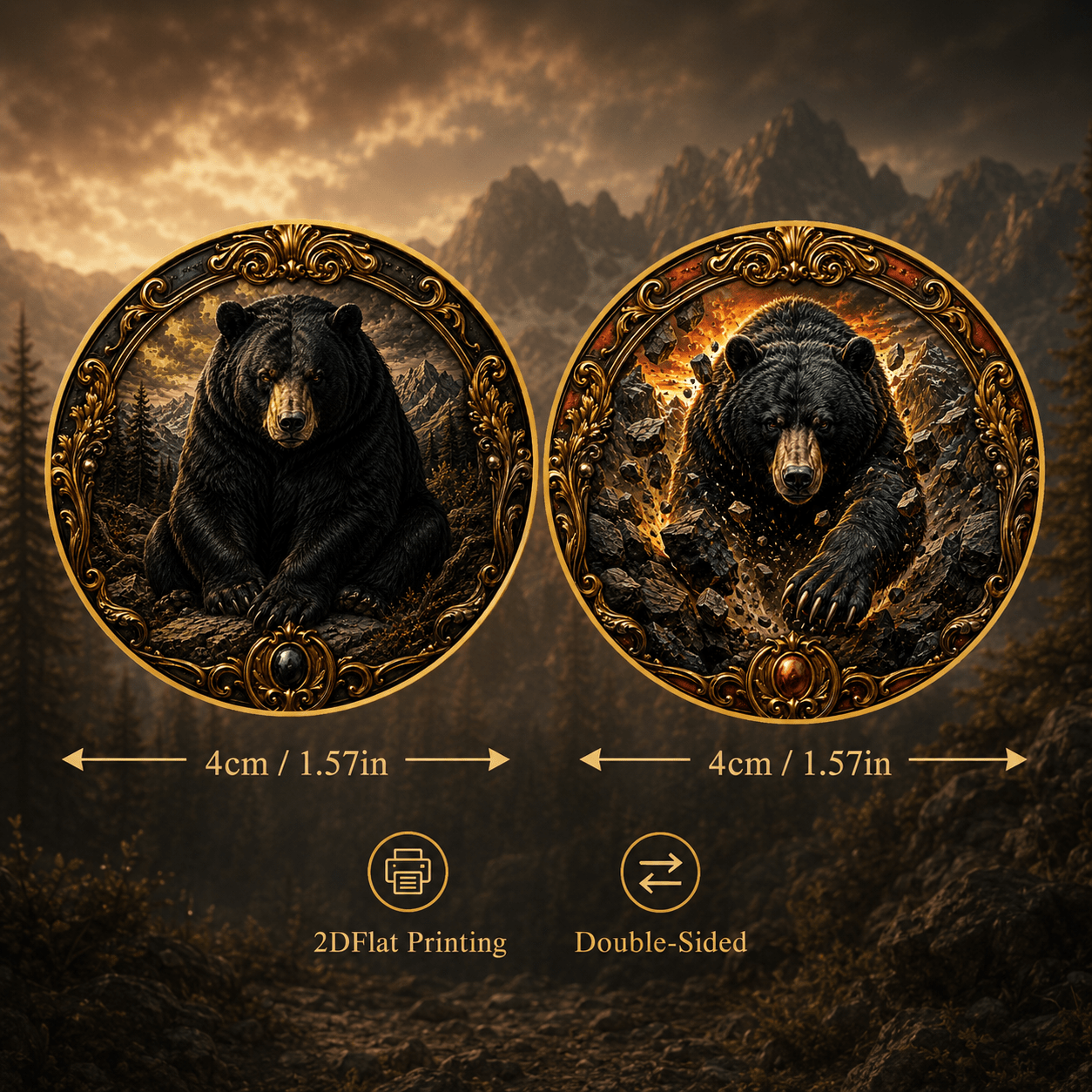TEMU 1pc, Double-sided 2d Flat Printed Black Bear-themed Commemorative Coin, Challenge Coin, Ideal As An Animal Enthusiast Gift, Men's Birthday Gift,