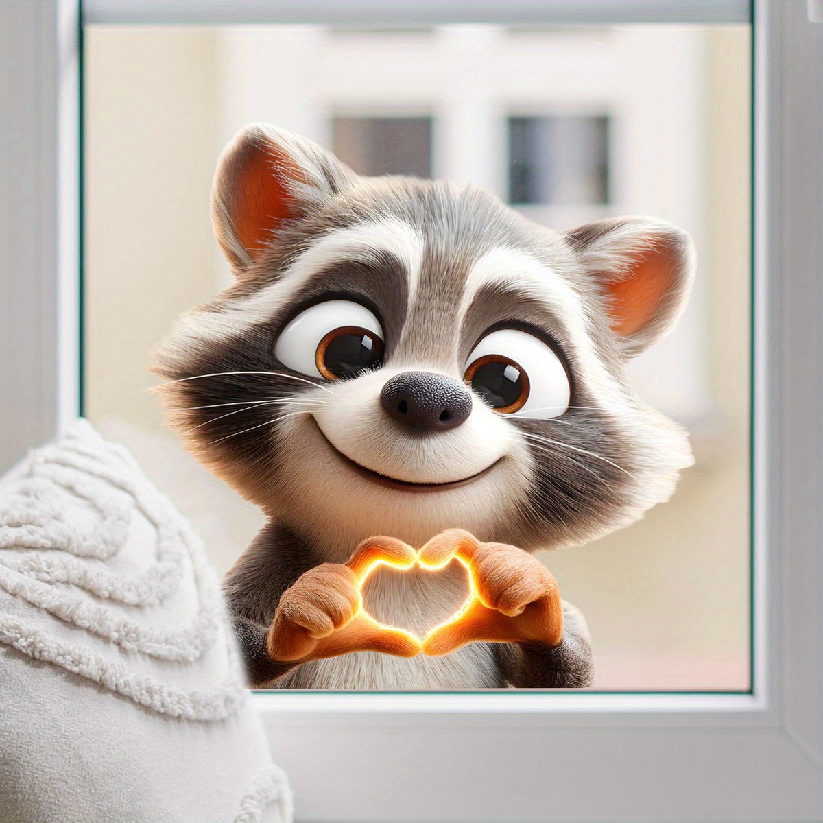 Creative, Interesting, Heart-shaped And Cute Raccoon Window Stickers, Static Electricity Stickers For Bedroom, Living Room, Home Display Window Decoration And , Background Wall Stickers