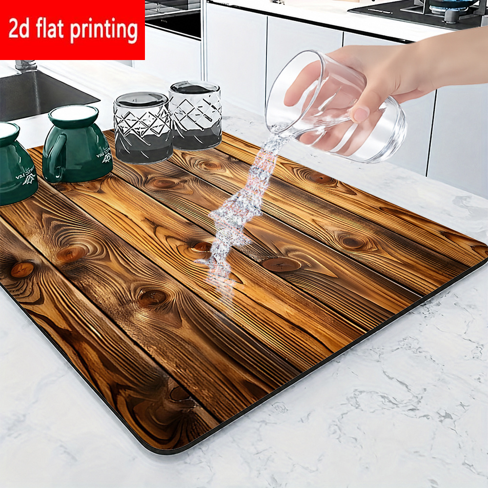 TEMU 2d Flat Printing, 1pc, Retro Absorbent Placemat, Overall Brown Tone, Printed With Dark Brown And Light Brown Distressed Wide Stripes, Used As