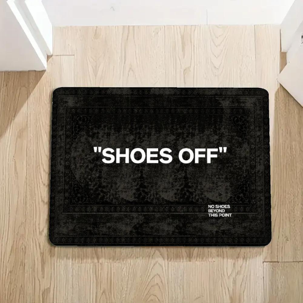 TEMU 2d Flat Printing, "please Remove Your Shoes" Font Print Doormat, Soft Flannel Floor Mat, Dark Gray Stripes, Easy To Clean And Hand Washable.