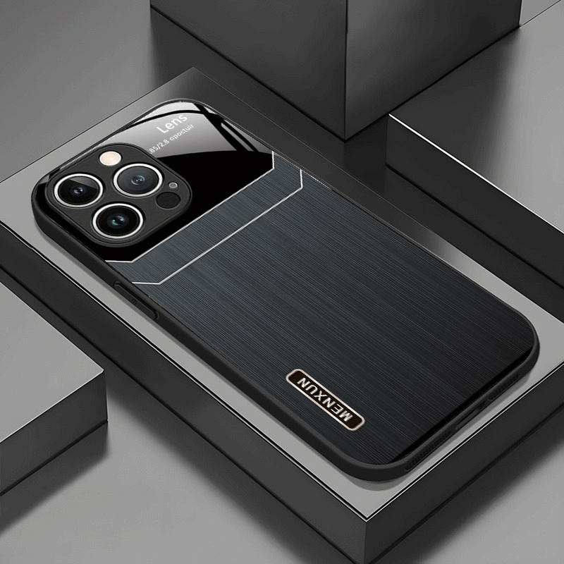 TEMU Phone Case - Minimalist Black Frame With Gray Textured Pattern 2dflat Glass Phone Case For Iphone