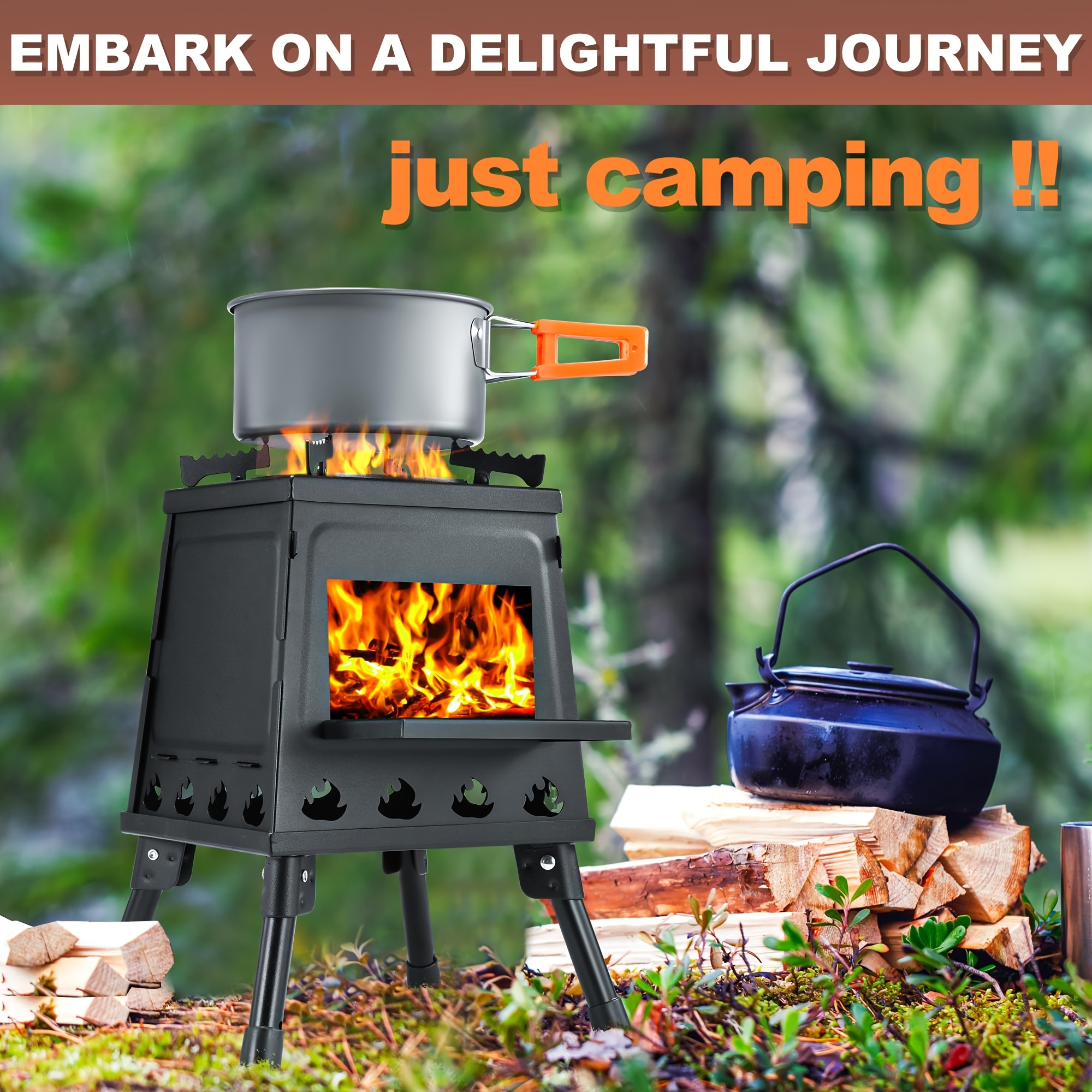 Portable Folding Outdoor wood stove - Heavy-Duty Camping stove with firebox, Foldable legs, for Backpacking, RV, BBQ, Survival - Compact wood burning stove (1-Pack), Camping Stove Portable, Rv Cooking Solution, Bbq Cooking, Foldable Design, Durable Construction