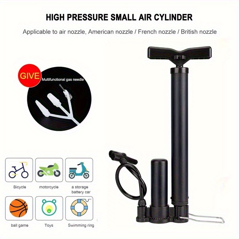 TEMU 1pc High-pressure Bicycle Pump With Gauge - Manual, Stainless Steel, Black - Versatile Tire Inflator For Bikes, Motorcycles, Cars, Basketballs -