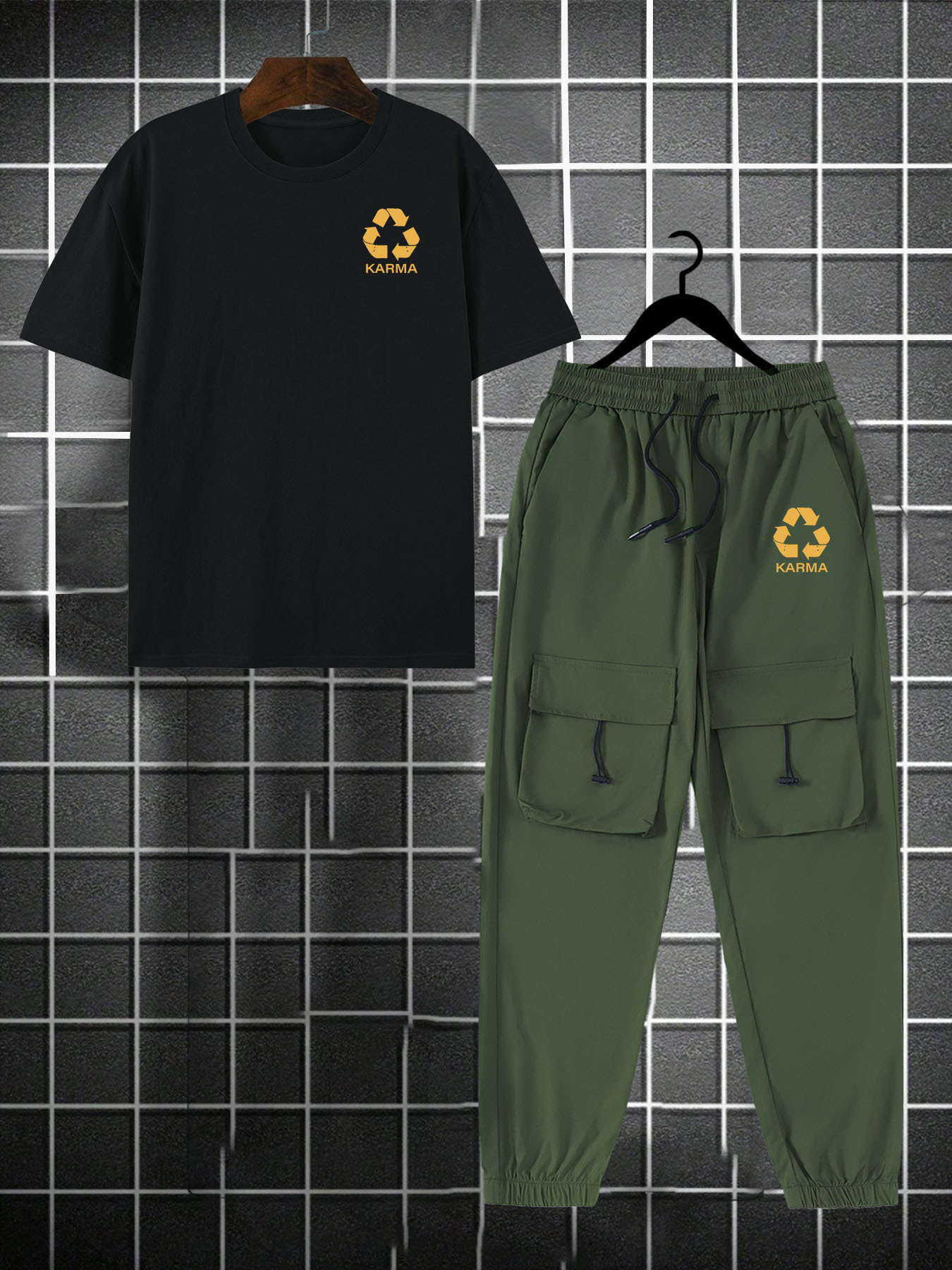 for KARMA Printed Men's Casual Trendy Tracksuit with Top and Comfortable Work Pants