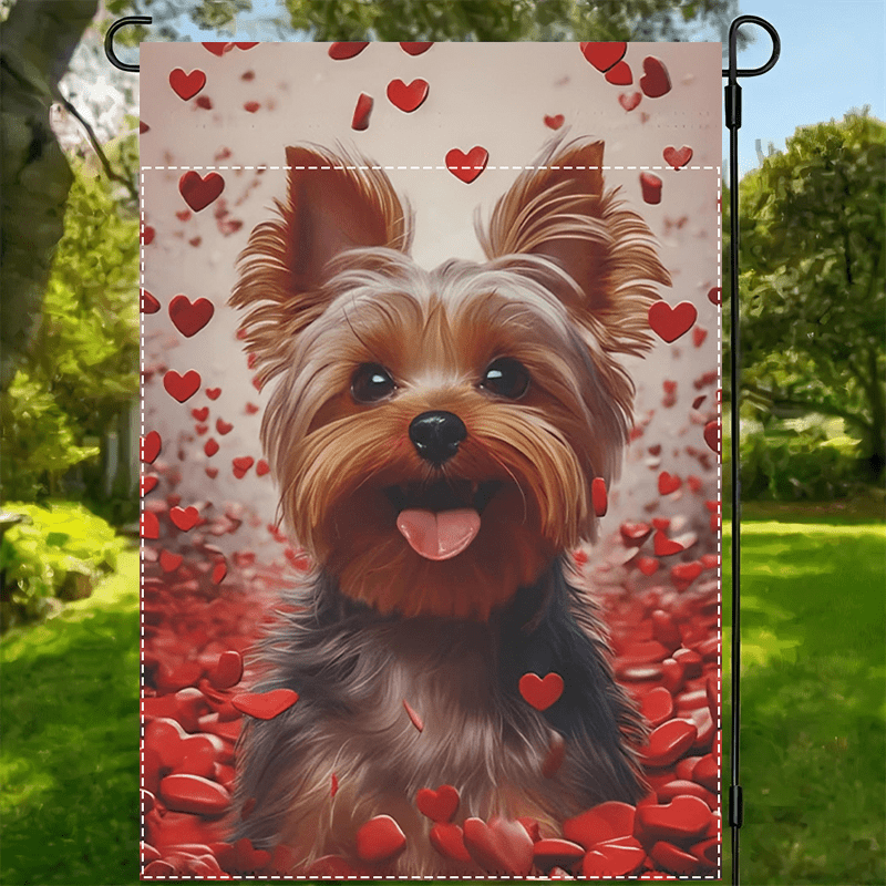 

1pc Yorkie Dog Polyester Garden Flag, 12x18inch, Double-sided, Waterproof, Multipurpose, No Electricity Needed, Ideal Gift For Yorkie Lovers, Valentine's Day Outdoor Decor