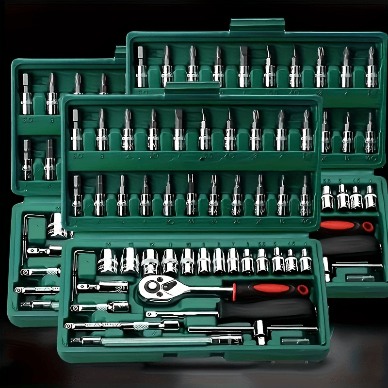 46pcs Socket Ratchet Wrench Set (including Drill Bit Socket Set), Extension Rod Universal Joint Sliding Rod Socket Set, Suitable for Automotive Repair and Household Use.