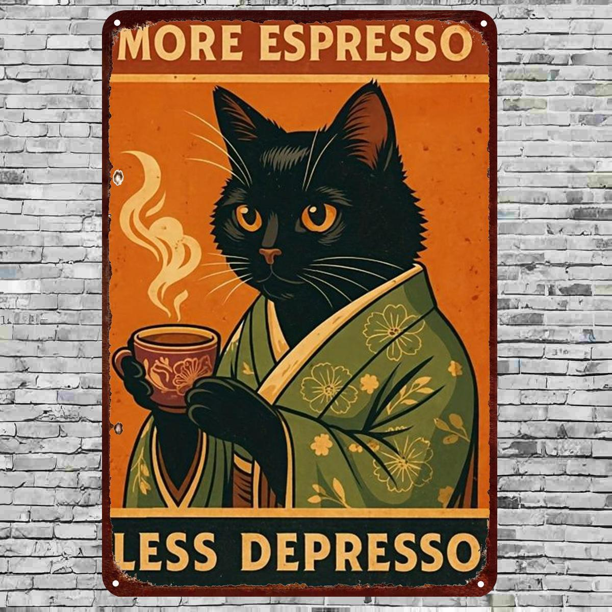 TEMU Piatto 2D, 1 pz Piatto 2D, "Pi羅 Espresso, Meno Depresso �� in Kimono che una di Caff癡 �� Targa in Metallo Stile Vintage" 8�12 Pollici, Piatto 2D