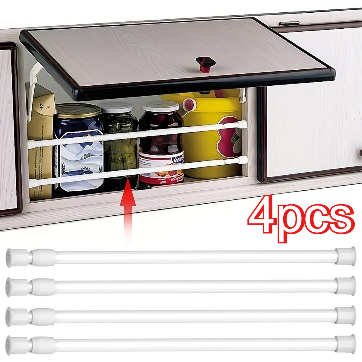 4 Pack Rv And Adjustable Closet Tension Rods - Essential Organizer Bars For Travel Trailers