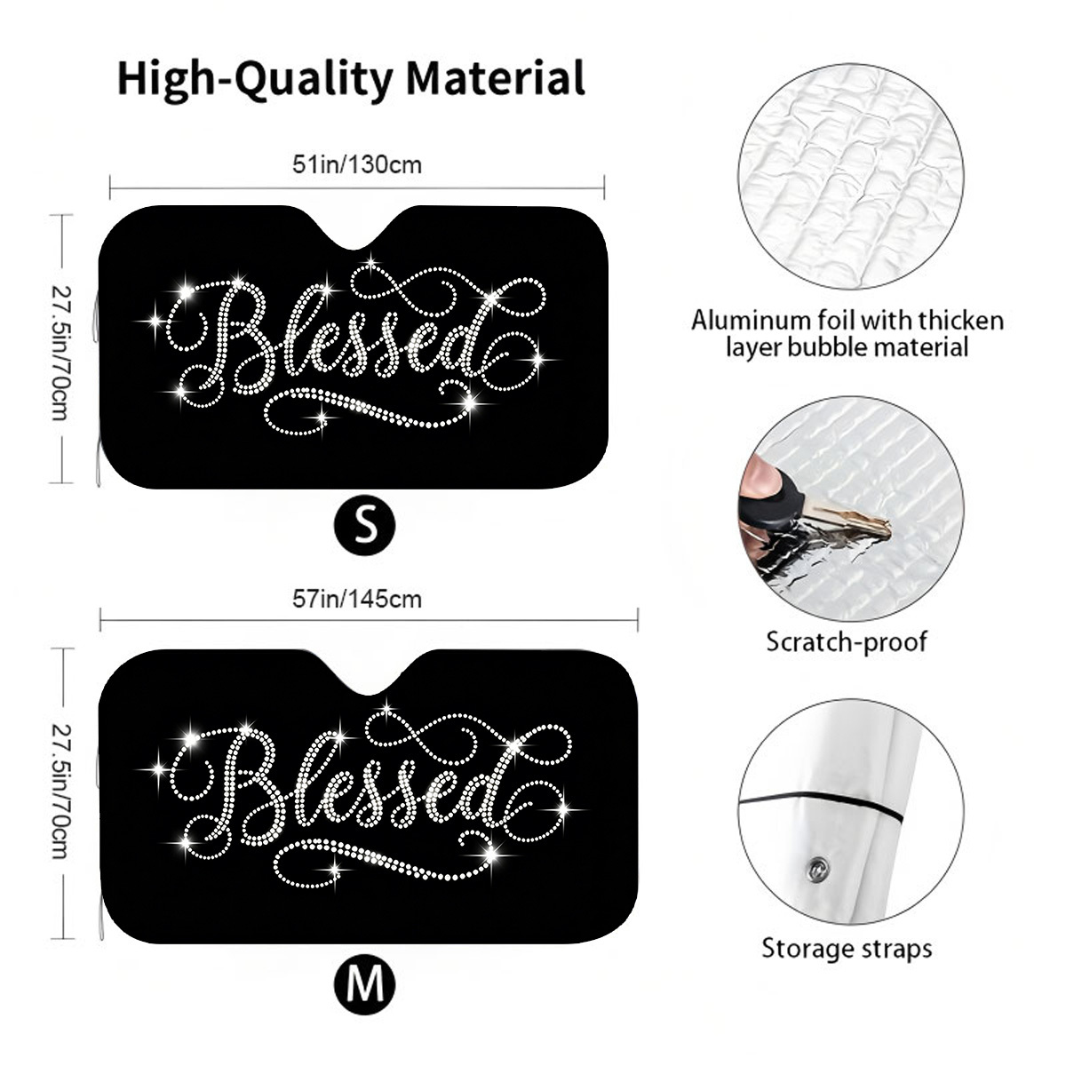 TEMU 1pc Shimmering Style Car Sun Visor, Windshield Blocking Sunshade, Summer Sun Protection Foldable Sunshade, Universal For Multiple Car Models,