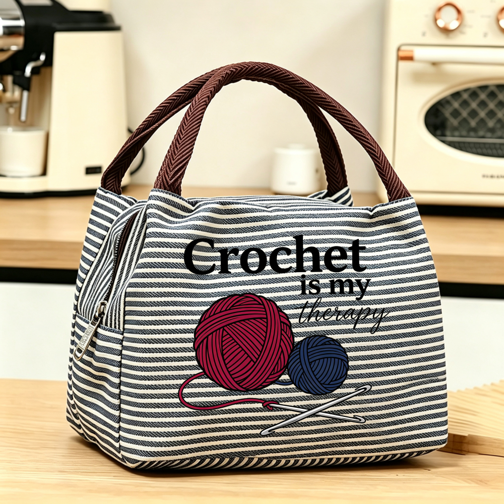 TEMU Women's Handbags, Daily Commuter Bag, Machine Washable, Suitable For Picnic Gift, Crochet Is My Therapy Yarn Balls Hooks Print, Not For Food