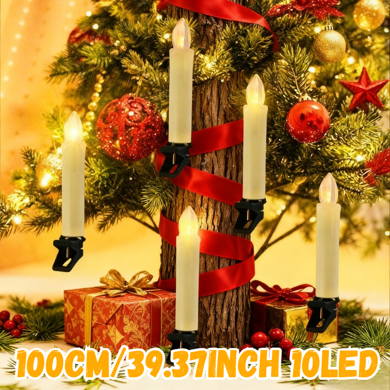 TEMU 10-led Candle Light String, Christmas Tree Decoration, Indoor Atmosphere Setting, Table Candle Light, Suitable For Christmas, Party Gatherings,