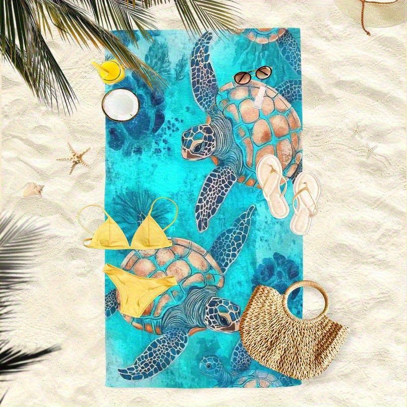 Large Turtle Print Beach Towel Lightweight Quick Drying Fabric_voghion.com