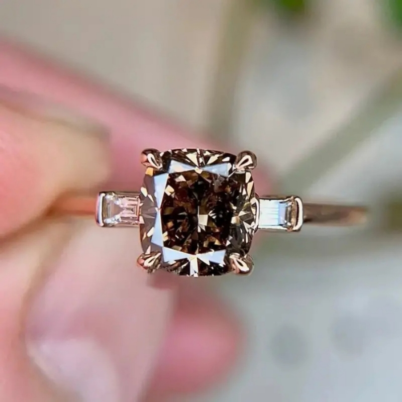 Women's Vintage Brown Zirconia Solitaire Ring, Elegant Gift