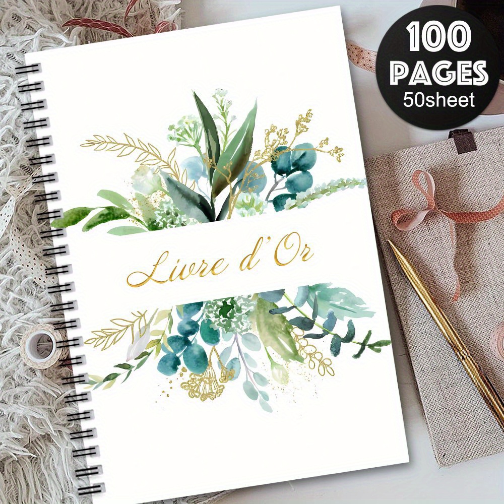 TEMU 1pc Carnet à Spirale Esthétique Français, Journal de Souvenirs Thème Fleurs pour Événements Spéciaux, Messages pour Célébrations et