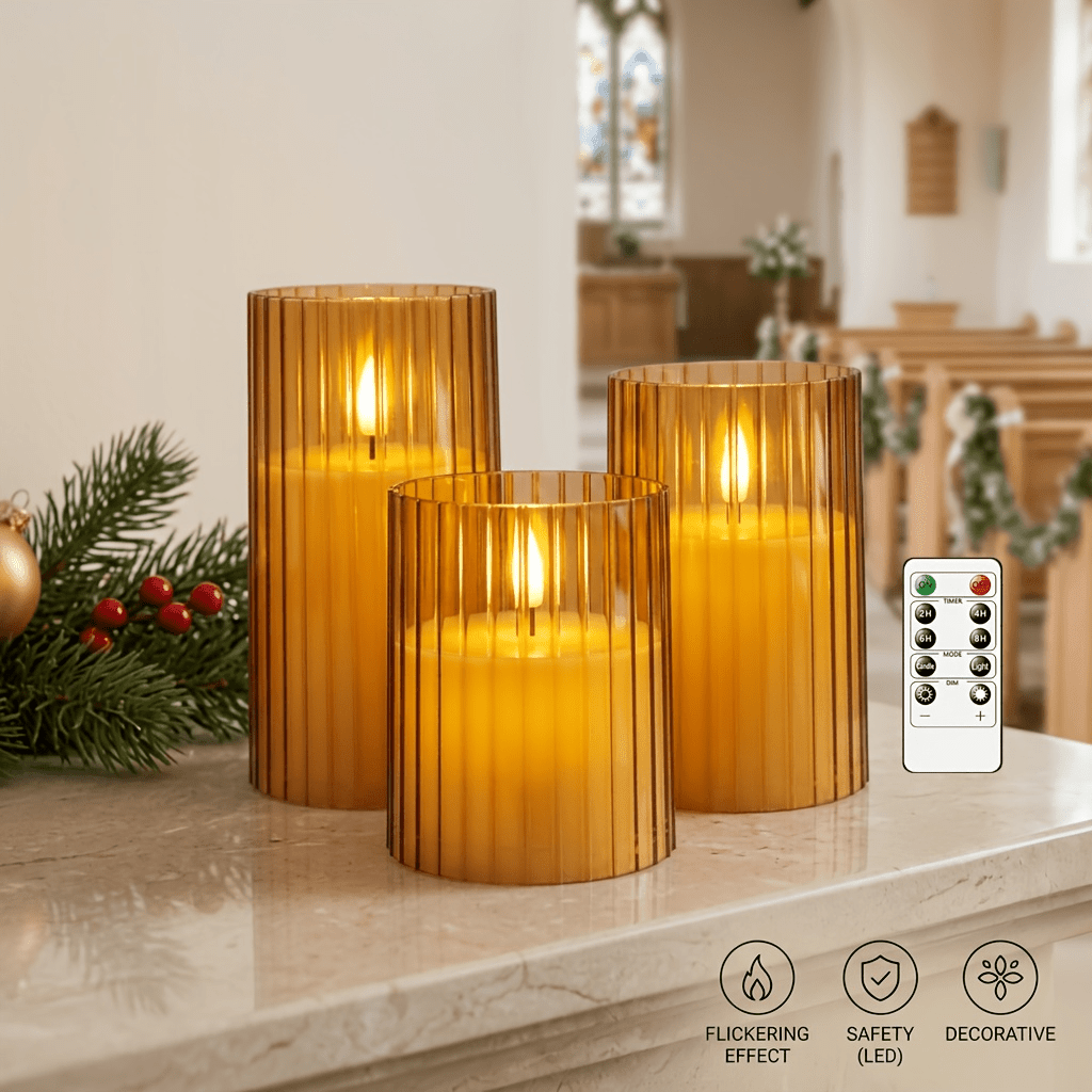 TEMU Lot de 4 pièces (3 bougies + 1 télécommande), bougies LED flamme à piles avec télécommande et minuterie à effet vacillant, décoration pour