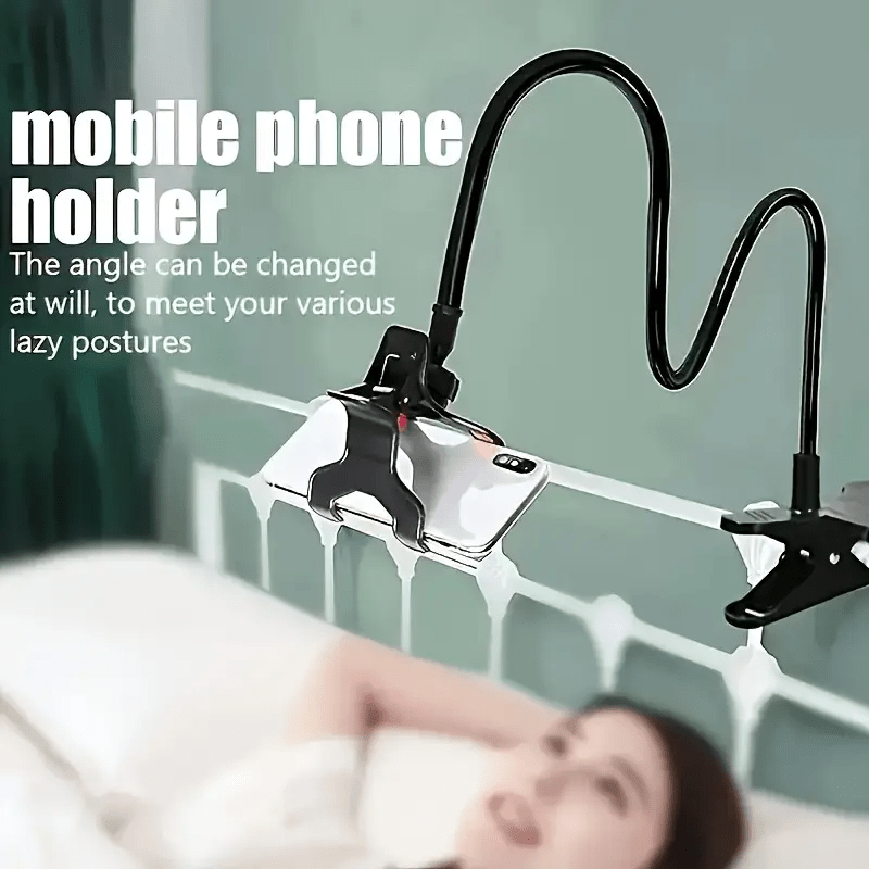 

1pc Universal Goose Neck Mobile Phone Holder, Flexible Lazy Holder, With Long Arm Clip, Abs Material, , No Power Required—christmas Gift