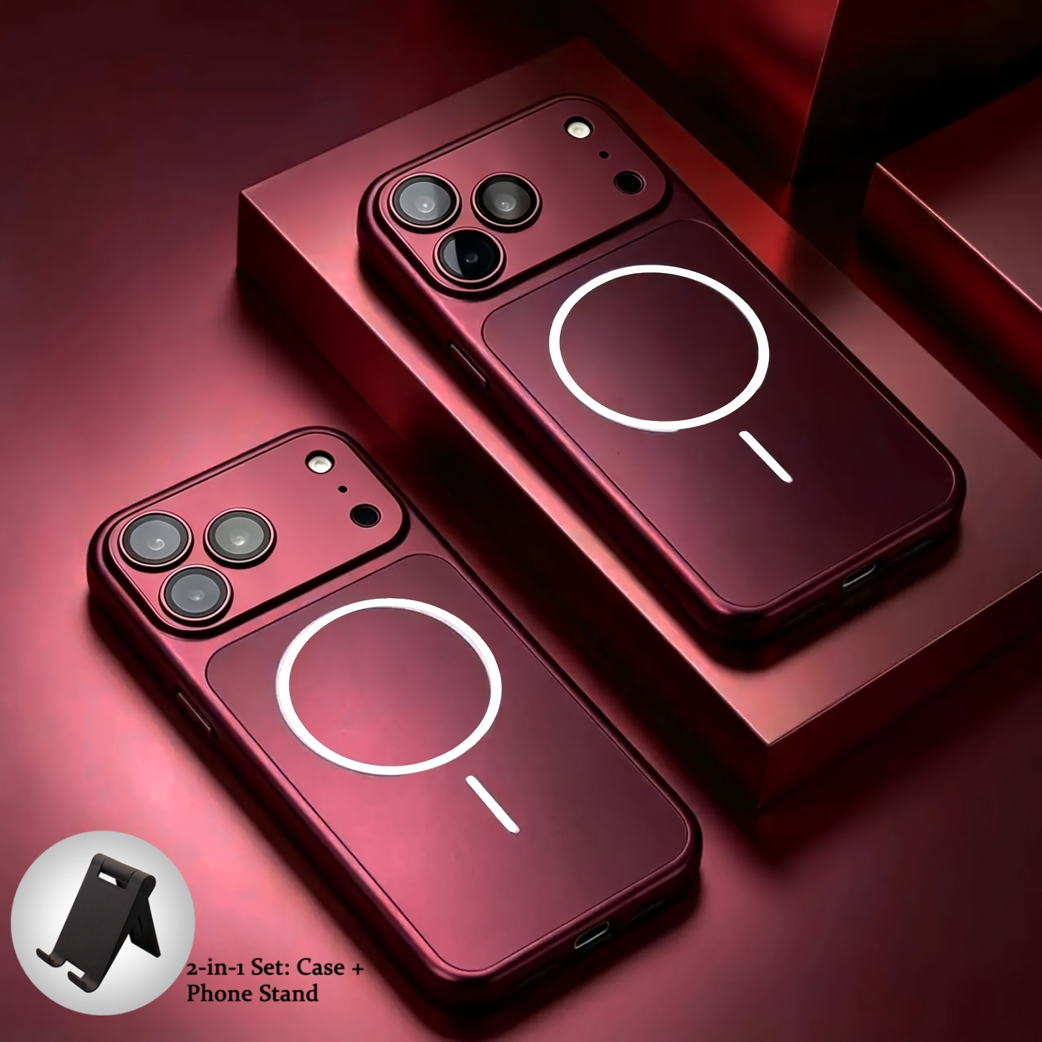 imagen del artículo Funda para Teléfono - Set 2 en 1: Funda y Soporte para Teléfono, Delgada, Mate, Abierta, Magnética, Compatible con Carga Inalámbrica Magsafe, Compatible con iPhone 18 Pro Max 17 16 15 14 13 12 11 Pro Max Plus, Borde Electrochapado, Cubierta Protectora Anti-Caída, Abrir en una nueva pestaña.