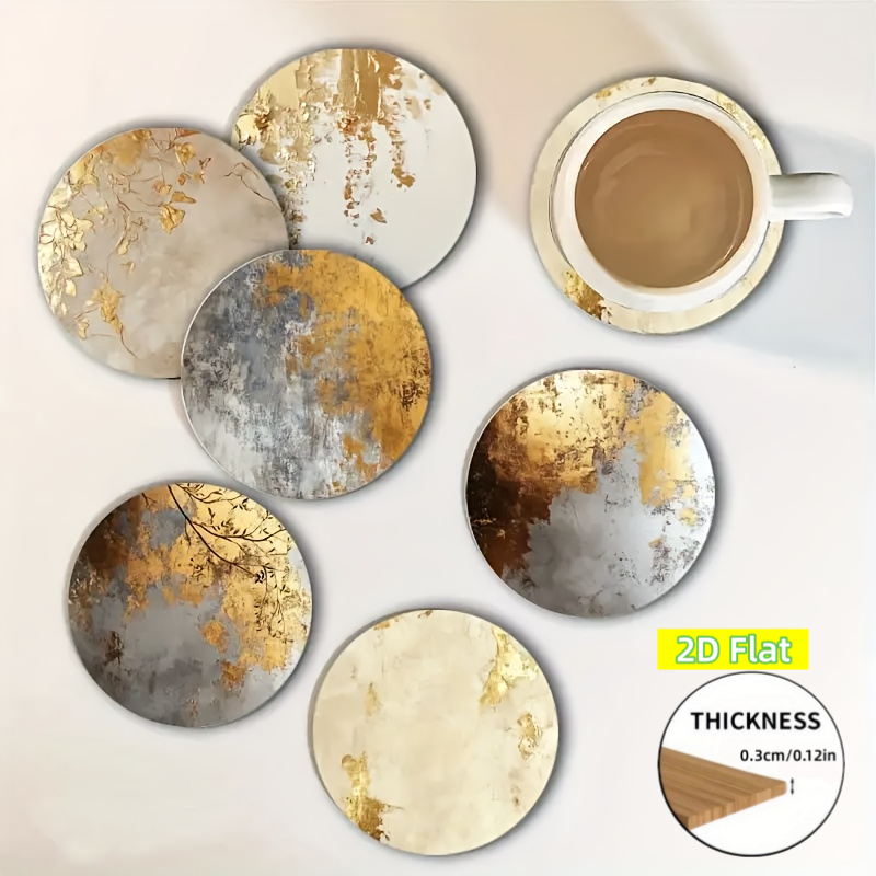 TEMU 2d Flat, Set Of 6 Elegant Art Coasters - Drink Coasters With Exquisite Marble Texture Design, Perfect For Home And Office Decor, An Ideal Gift