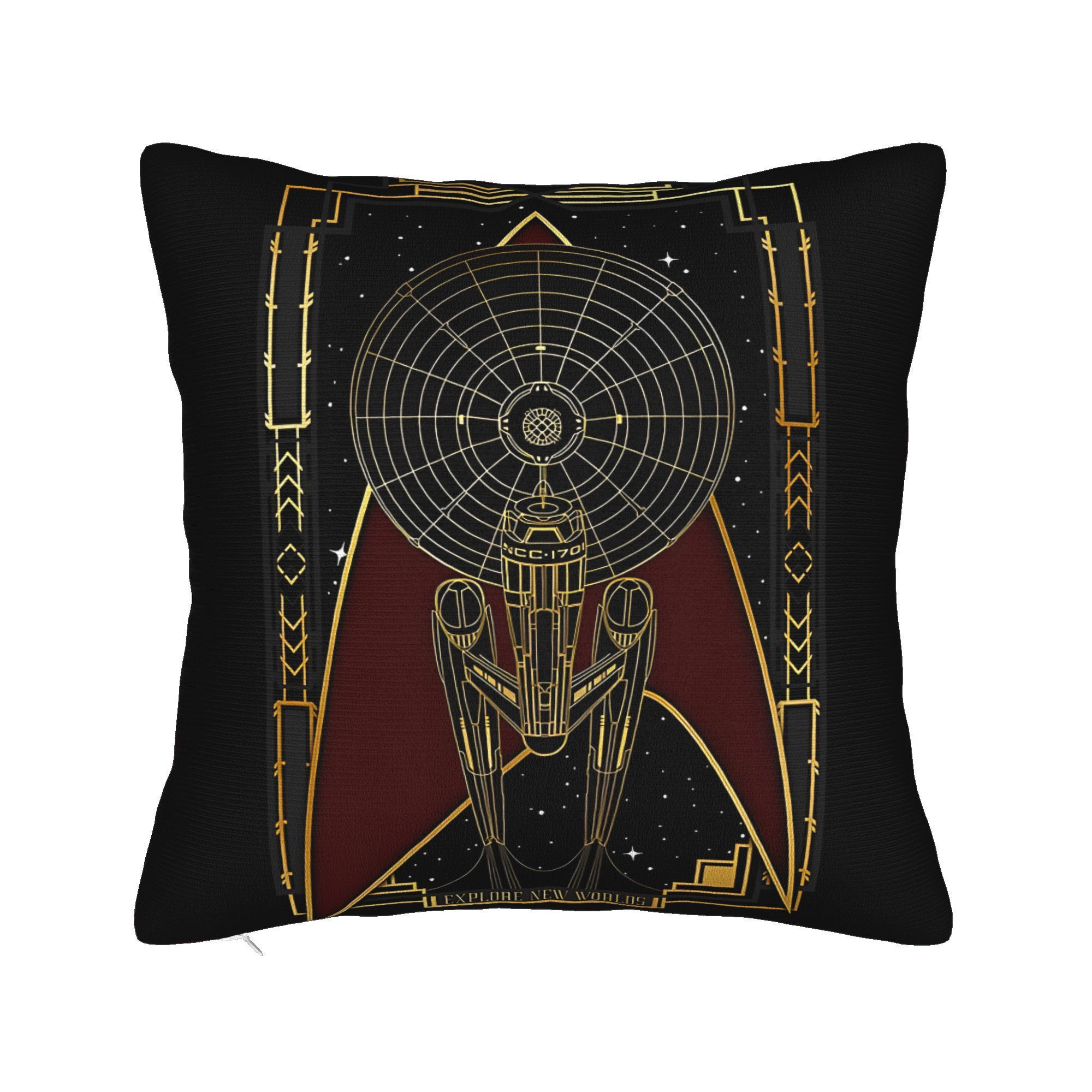 

1pc Style Starship Design Decorative Pillowcase, Polyester Woven Cushion Cover With Zipper Closure, Machine Washable, Soft And For Room Types - New Worlds Collection