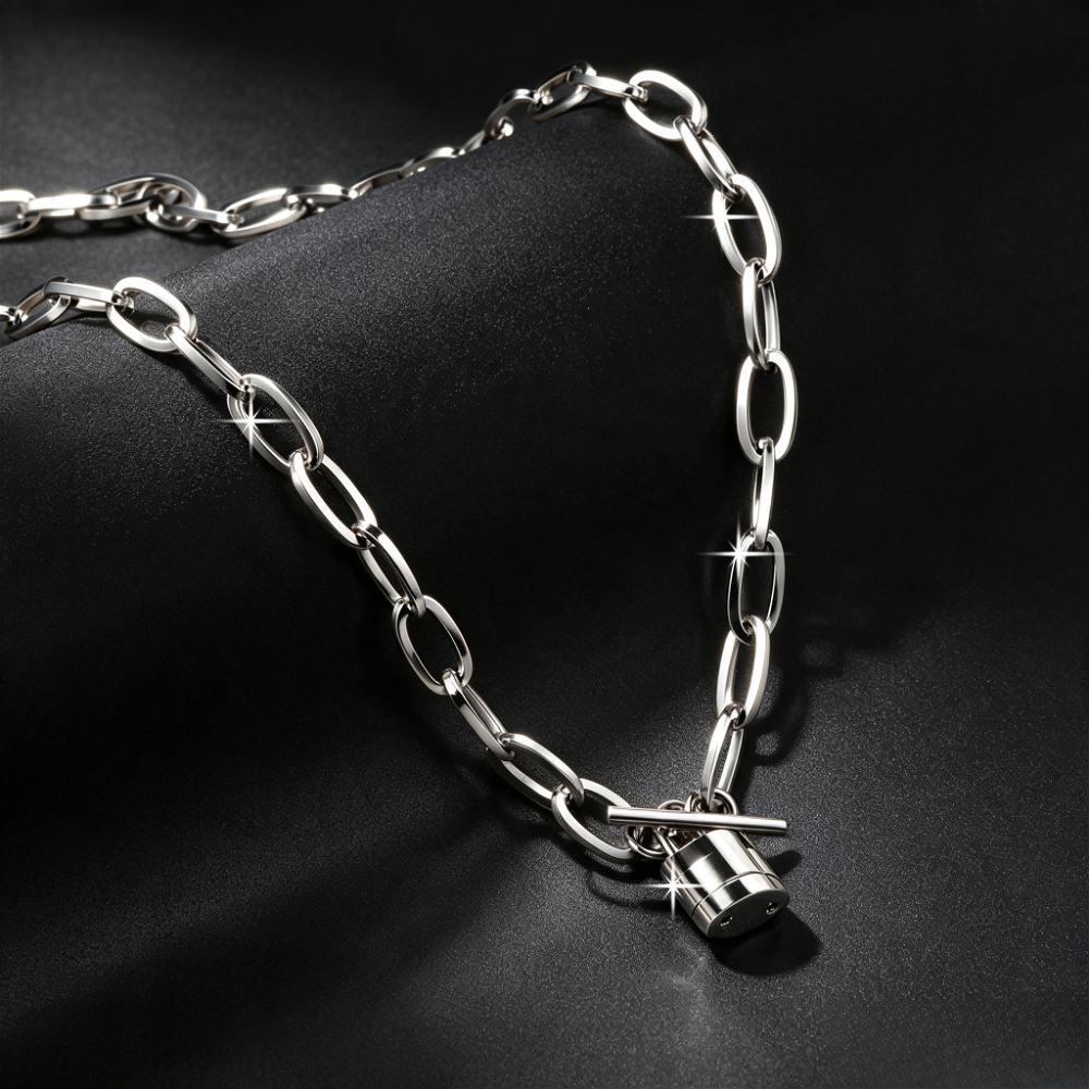 TEMU Colgante moderno de candado con cadena gruesa, collar de acero inoxidable 316, collar estilo callejero hip-hop que decolora, diseño unisex,