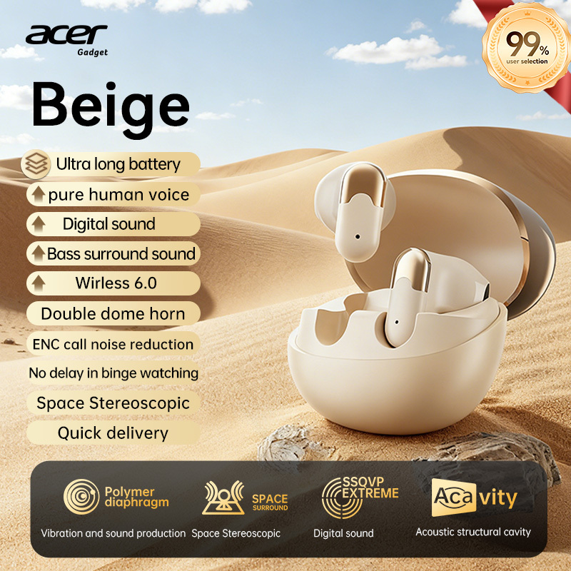 Acer Official Genuine Ohr628 Upgraded Semi-in-ear , Bluetooth 6.0 Chip, Enc Noise Cancellation, Surround Sound Cinema Effect, 13mm Large Diaphragm For , Anti-leakage Design, Short Stem Control