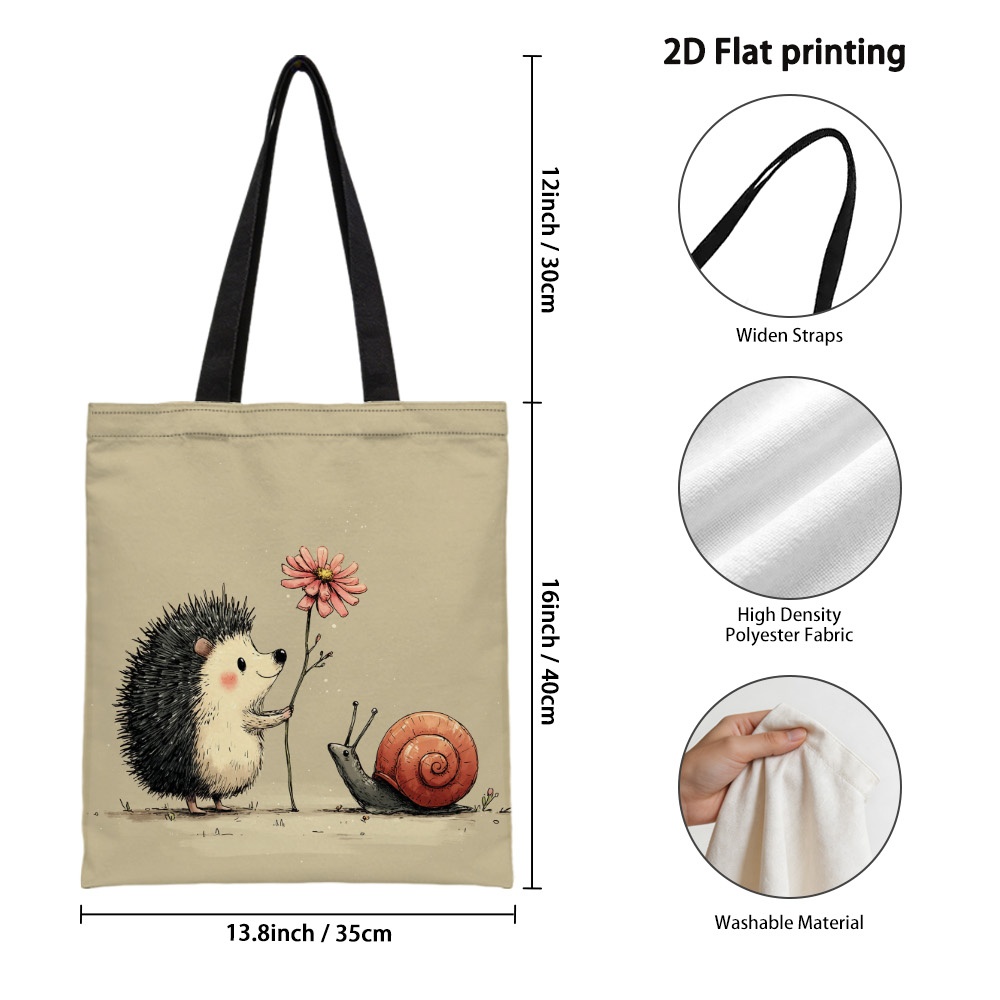 TEMU 1 pièce Sac pour femme grande capacité à imprimé hérisson - Sac de courses pliable et réutilisable avec hérisson et fleur, léger, adapté pour le