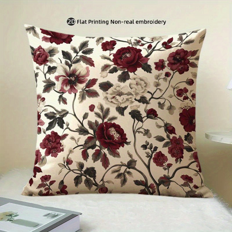 TEMU Housse de coussin florale 1 pièce beige avec fermeture éclair - adaptée pour canapé-lit, taie d'oreiller, housse décorative d'hiver réutilisable
