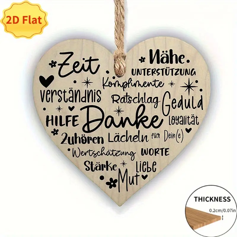 TEMU 2d Flat - A 2d Wooden Heart-shaped Hanging Decoration In A Rustic Style, Featuring A Handwritten Thank You Note - Made Of Artificial Wood For