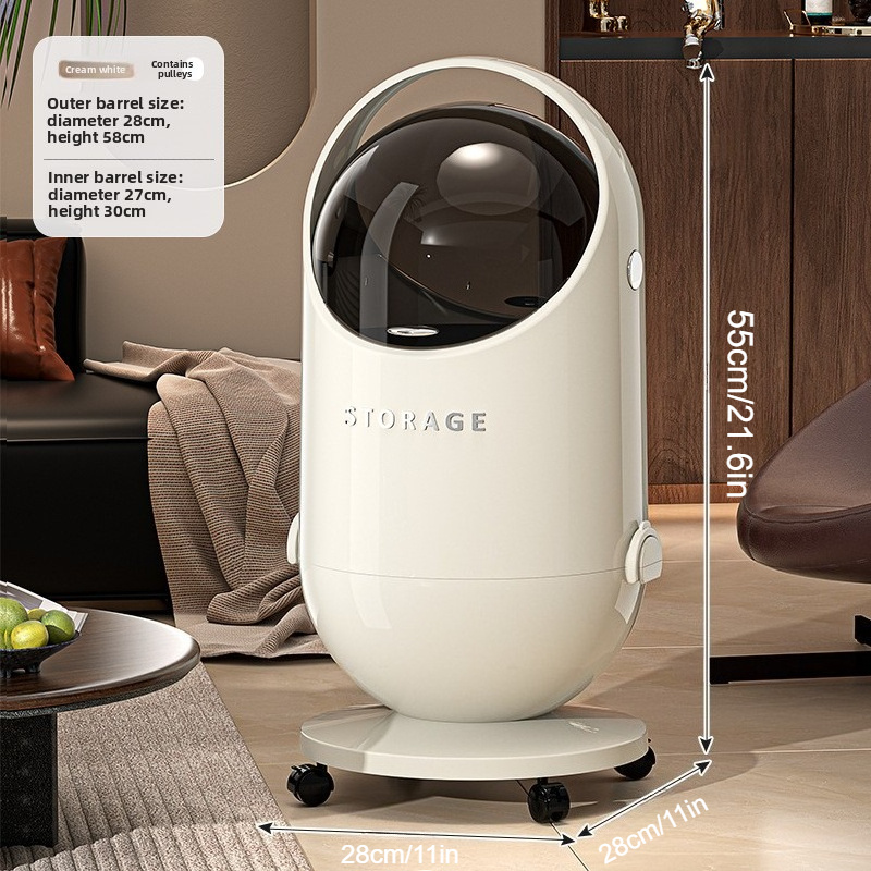 Modern Cylindrical Automatic Odor-Control Trash Can with Central Locking Lid & Wheel System - Heavy-Duty Plastic Mobile Bin with Ergonomic Handle, Space-Saving Design for Kitchen, Office, Living Room - Modern Red/Black/White/Gray/Black with Golden Lid - Durable & Hygienic Waste Disposal, Sleek Cylindrical Shape with Smooth Wheels for Easy Mobility, Odor-Reducing & Hygienic Storage Solution, Garbage Cans for Kitchen, Diaper Trash Can, Trash Can On Wheels,