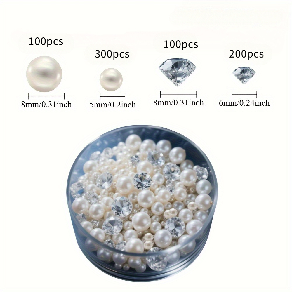 Image of 700pcs Pearl And Acrylic Diamond Gemstones - Transparent Vase Fillers With Pearls & Sparkling For Wedding,, Christmas Decorations, Diy Crafts, Table Centerpieces, Vase Filler (700 Beads/rocks) - Pack