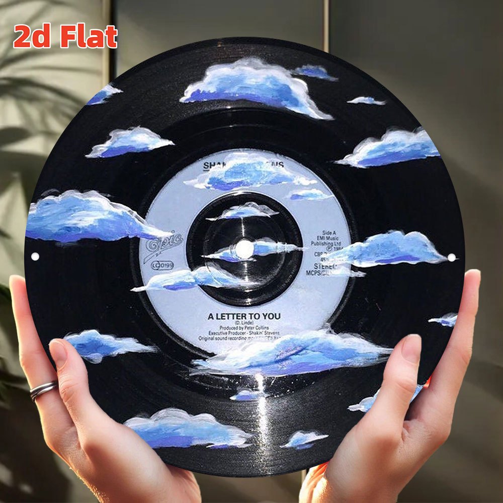 TEMU Décoration Murale Nuage Disque Vinyle Plat 2D - Panneau en Aluminium et Étain 19,79x19,79cm Motif "Une Lettre ", Cadeau Durable sur le Thème de
